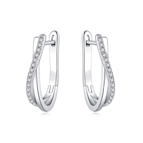 LINXIQIN Womens 14K White Gold Plated Earrings with Cubic Zirconia 2 Piece Set