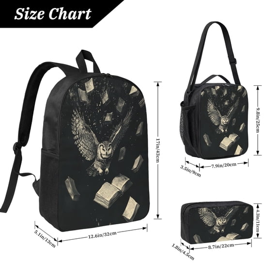 Owl And Magic Book Backpack 17 Inch Set with Lunch Bag and CaseDurableTravel Bag Combo for Work Commuting Daily Use