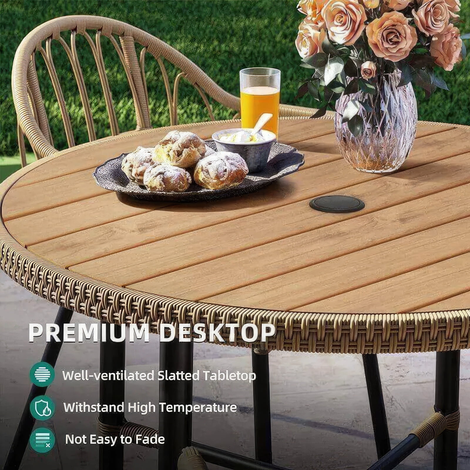 Dextrus 35.6in Outdoor Patio Table, Round Bistro Table with Umbrella Hole,Dining Table - Beige