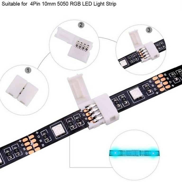 10 Pcs 4-Pin 10mm Led Strip Solderless Connector for 5050/3528 Rgb Strip