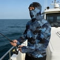 thumbnail image 3 of Men's Sun Protection Camo Hoodie Shirt Spf UV Upf 50+ Rash Guard Shirt Long Sleeve Fishing Lightweight Cooling Hoodies with Face Cover,Blue M, 3 of 5