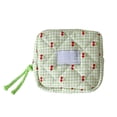 thumbnail image 2 of Dongrere Cherry Plaid Cosmetic Bag, Portable Zipper Makeup Pouch, Mini Storage Purse for Travel Work Use, Green, 2 of 6