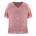 thumbnail image 3 of ZKCCNUK Women's Tops New Solid Color Sequined Velvet Patchwork V-neck Short Sleeved T-shirt, 3 of 6