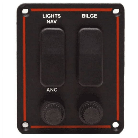 Lund Boat Fuse Switch Panel 2000406 | 3 3/4 x 3 Inch Black Red