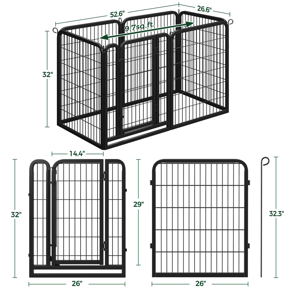 Yaheetech 31.5" H 6-Panel Portable Steel Pet Playpen with Door for Camping, Black