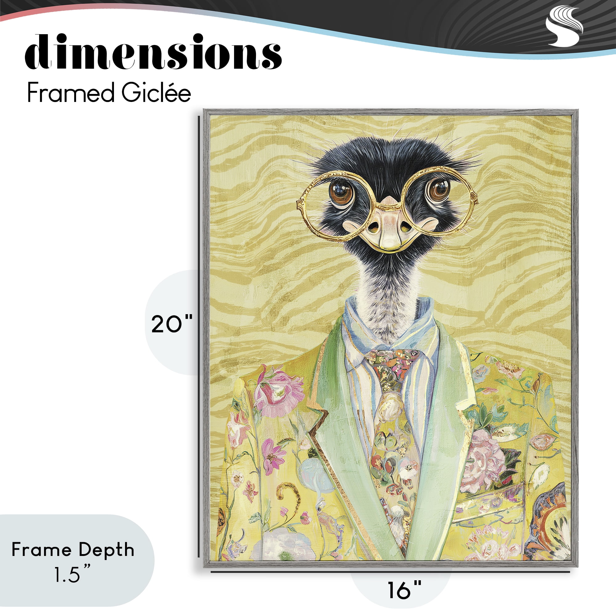 Stupell Industries Dandy Ostrich Portrait Gray Framed Giclee Art, design by Svetlana Aleynikova