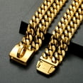 thumbnail image 3 of Gold Dog Chain Collar Walking Metal Chain Cuban Link Strong Heavy Duty Necklace 16" 18" 22" 24", 3 of 8