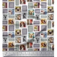 thumbnail image 1 of Soimoi Japan Crepe Satin Fabric Frames,Women & Dogs Patchwork Print Fabric by The Yard 42 Inch Wide, 1 of 3