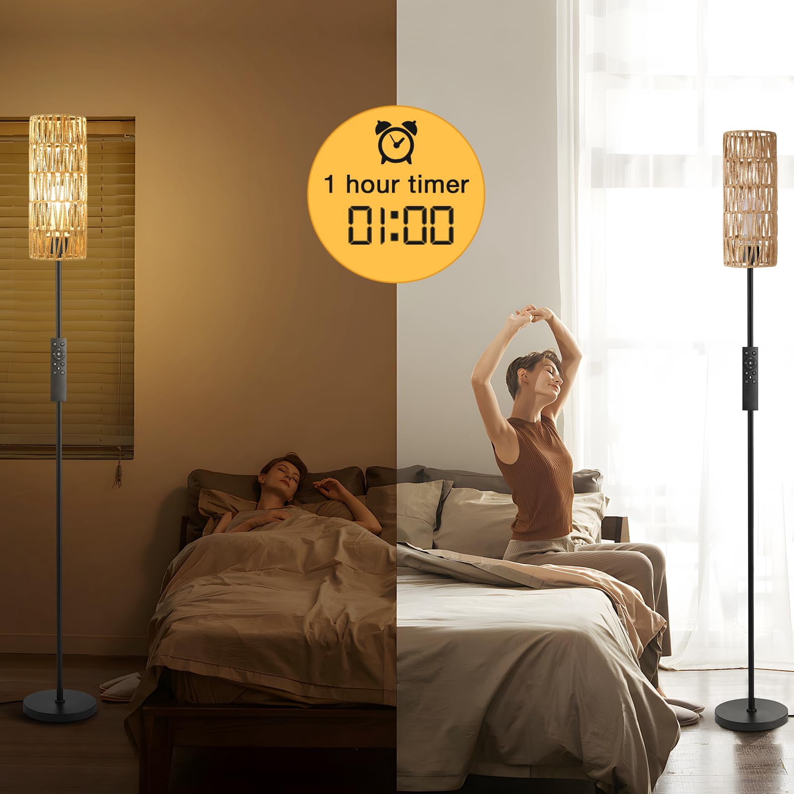 Floor Lamps for Living Room, 64" Modern Floor Lamp with Remote Control and Stepless Dimmable Colors Temperature & Brightness, Standing Lamps for Living Room Bedroom Office, 9W Bulb Included