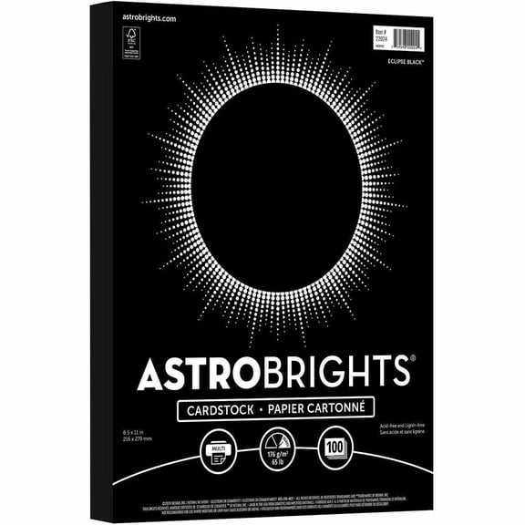 Astrobrights Colored Cardstock, 8.5" x 11", 65 lb/176 Gsm, Eclipse Black, 100 Sheets