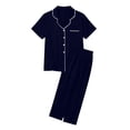 thumbnail image 4 of Weebloom Womens Summer Pajamas Sets Short Sleeve Button Down Pajama Soft Outfit Long Pants Cozy Two Piece Sleepwear Nightwear Pjs Loungewear Dark Blue M, 4 of 4