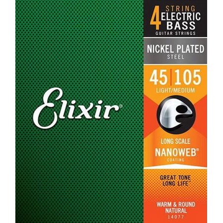 Elixir Nickel Plated Nanoweb Steel Bass Guitar Strings