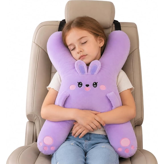 Pillow Buddy, Car Pillow, H-Shaped Plush Neck Rest Cushion, Car Seat Pillow for Trips, Sofa Lounging, and Quiet Downtime, Ride Ease Rear Seat Cushion (Purple)