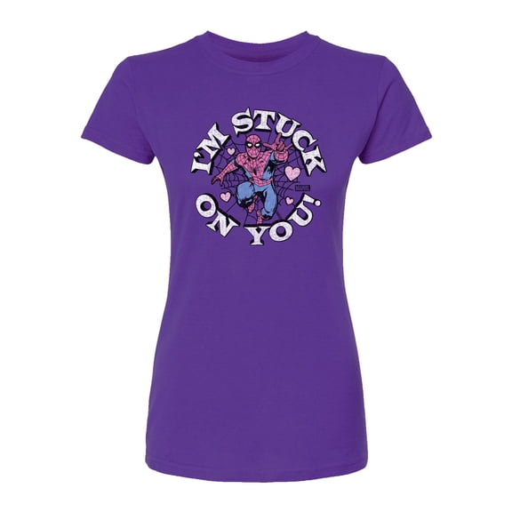 Marvel Spider-Man - Valentine I'm Stuck On You - Juniors Fitted Graphic T-Shirt