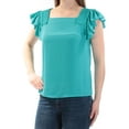thumbnail image 2 of MAISON JULES Womens Blue Ruffled Short Sleeve Square Neck Top S, 2 of 3