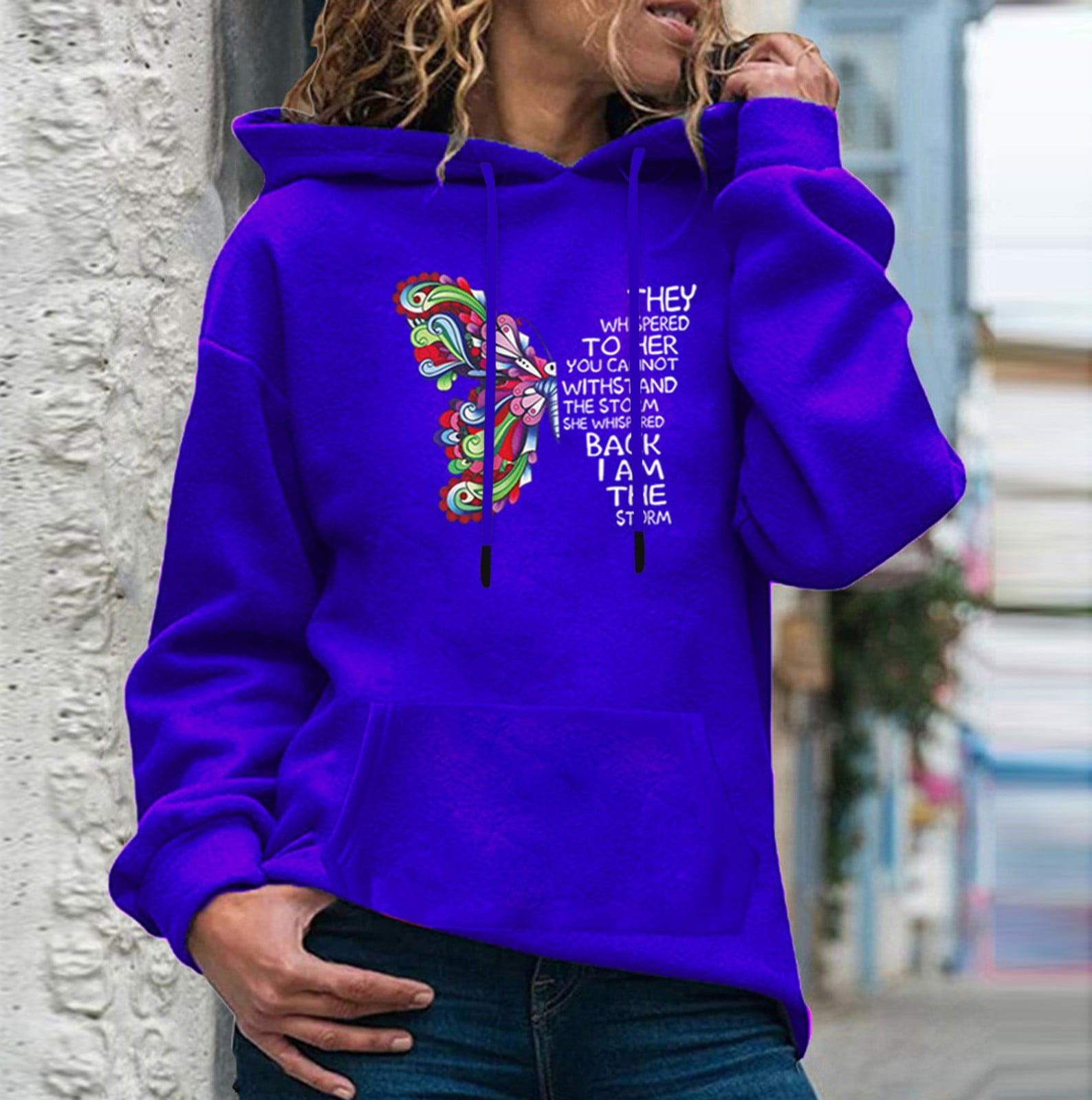 YOTAMI Womens Tops Fashion 2022 Long Sleeve Print Sweatshirt Round Neck  Hoodie Loose Casual Fall Trends Tops Blue S-5XL - Walmart.com