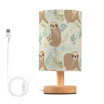 Sloth and Leaves Bedside Table Lamp LED Warm Lights with USB Charging Port Retro Cylinder Desk Lamps