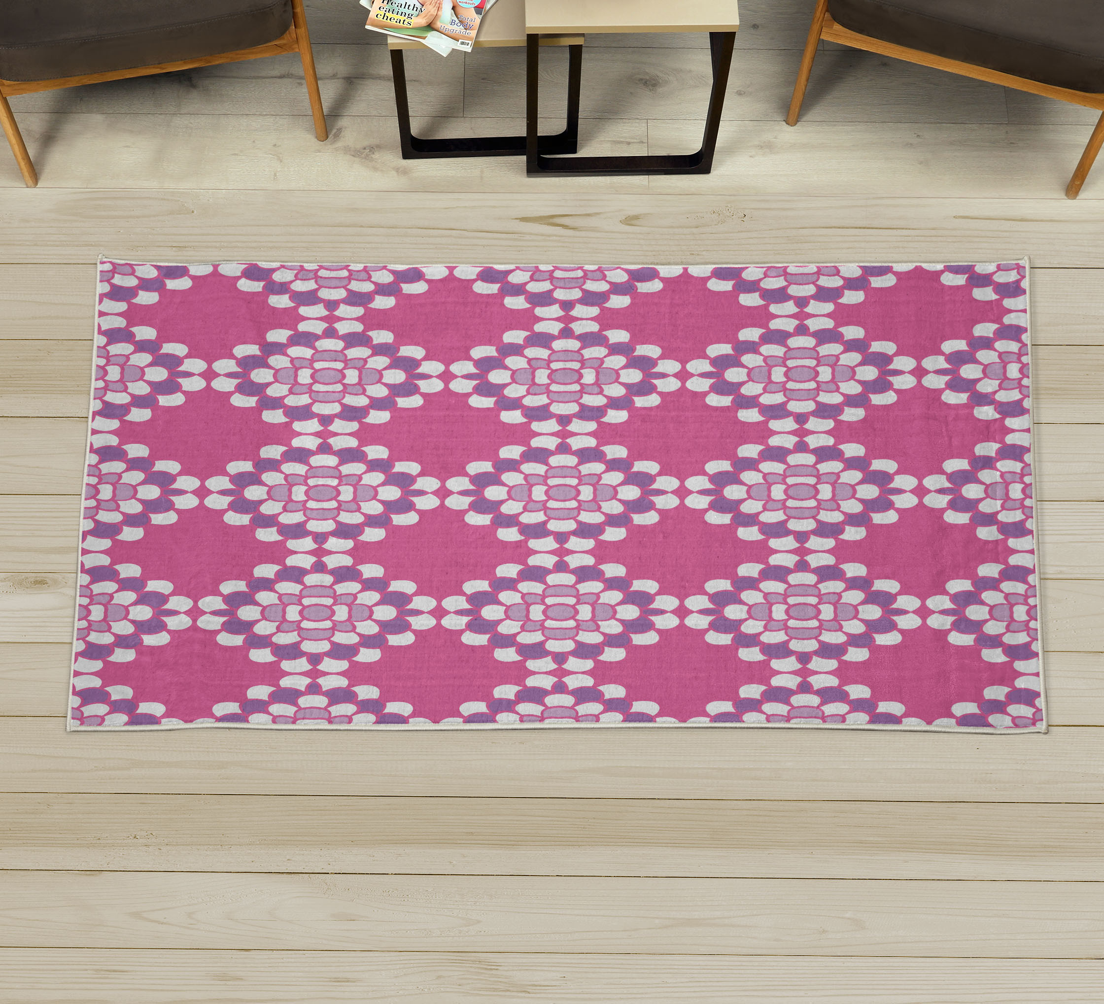 Floral Decorative Rug, Abstract Horizontal Lines Geometric Bold Thin ...