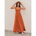 thumbnail image 6 of Women's Crisscross Back Smocked Square Neck Maxi Dress for Summer Events with Flowy Soft Fit 70% viscose 30% linen, 6 of 7