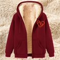 thumbnail image 2 of BiZtdJrK Womens Zip Up Hoodies Fall Winter Warm Fleece Lined Sweatshirt Jackets 2025 Trendy Heart Printed Hooded Coat with Pockets Going Out Tops Warehouse Sales Today Wine 3XL, 2 of 5