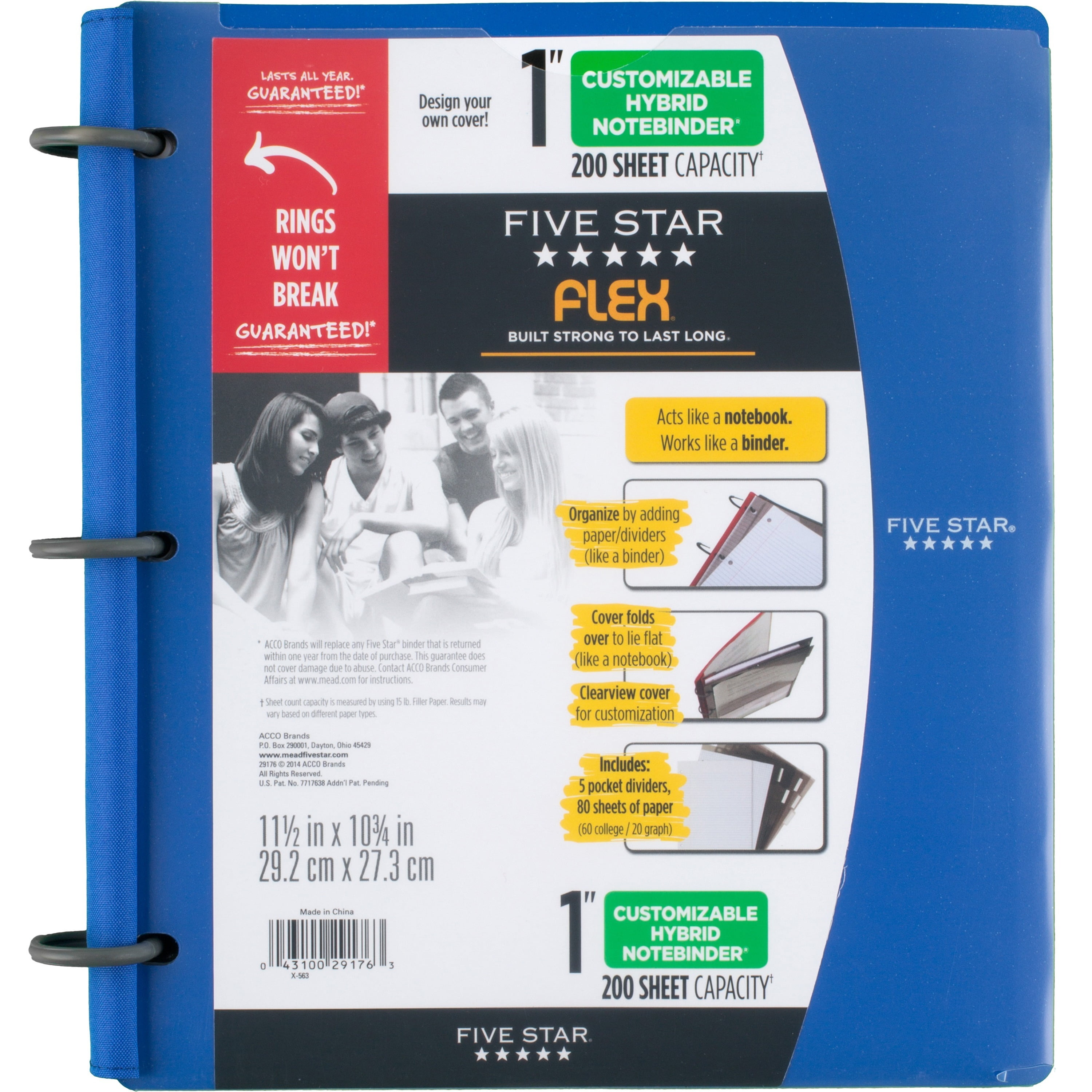 1 Inch Binder Details about   Five Star Flex Hybrid NoteBinder Notebook and Binder All-in-O... 