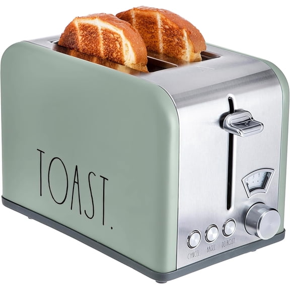Rae Dunn Toaster, Stainless Steel 2 Slice Square Toaster, Wide Slot with 5 Browning Levels, with Bagel, Defrost and Cancel Options (Blush)