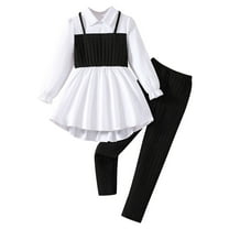 Atogsazn Children's Girls Dress Outfit Casual Ribbed Camisole Ruffle Tops Pants Set Flowy Clothing White 4-5 Years Fashion