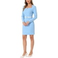 thumbnail image 4 of INSPIRE CHIC Elegant Office Dress for Women's Sweetheart Neck Belted Bodycon Pencil Dress XS Sky Blue, 4 of 6