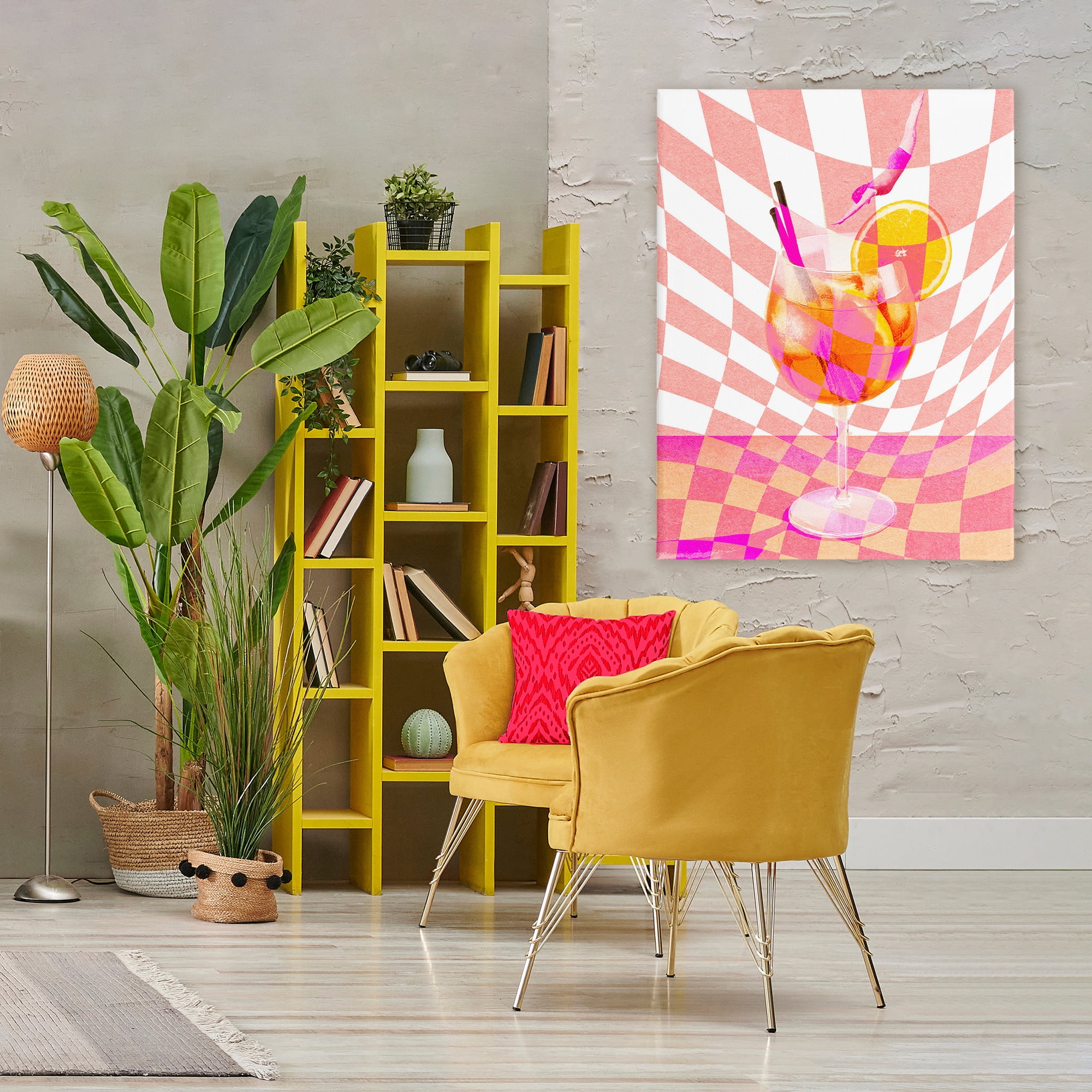 Retro Checkered Summer Cocktail Canvas Wall Art, design by Lil' Rue