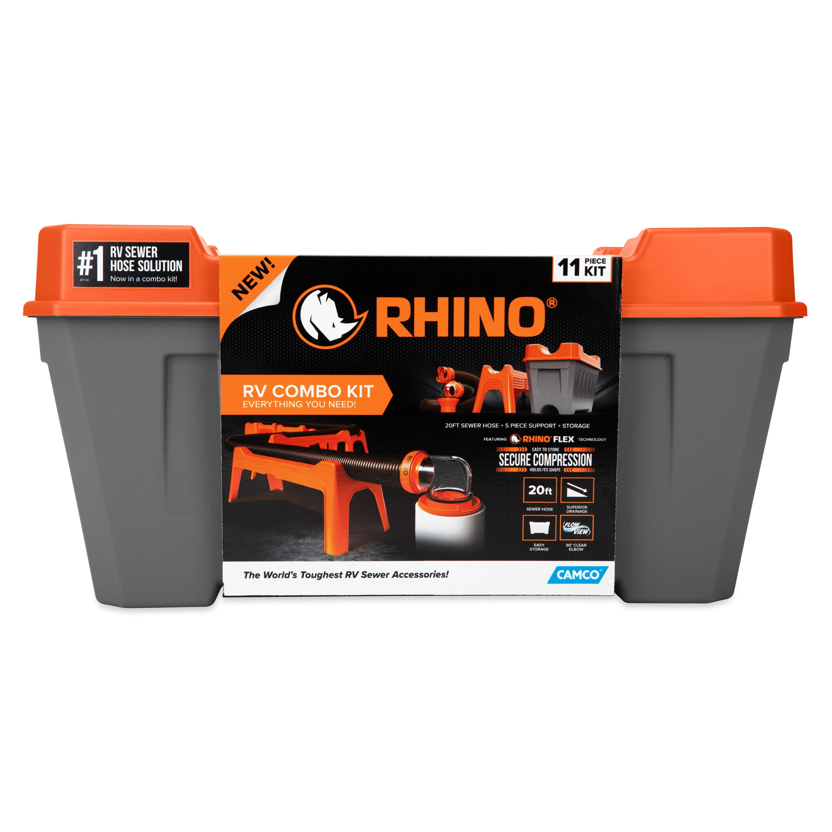 Camco Rhino 12-Piece RV Sewer Kit, 20-ft Sewer Hose & Storage Box, Orange