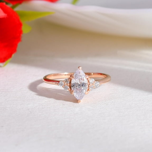 marquise cut moissanite Engagement Ring, vintage Rose gold ring, Women moissanite ring, stacking diamond ring, anniversary gift for her