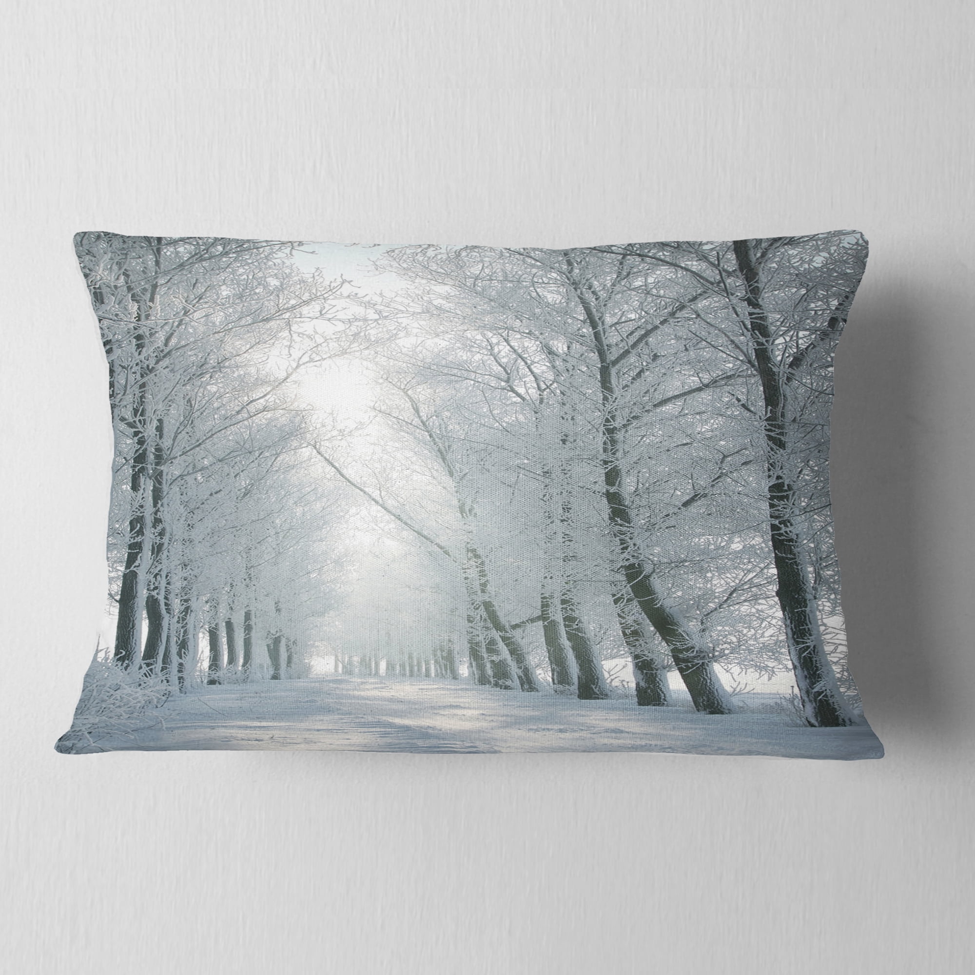 Designart Winter Road Backlit my Morning Sun - Forest Throw Pillow - 12x20