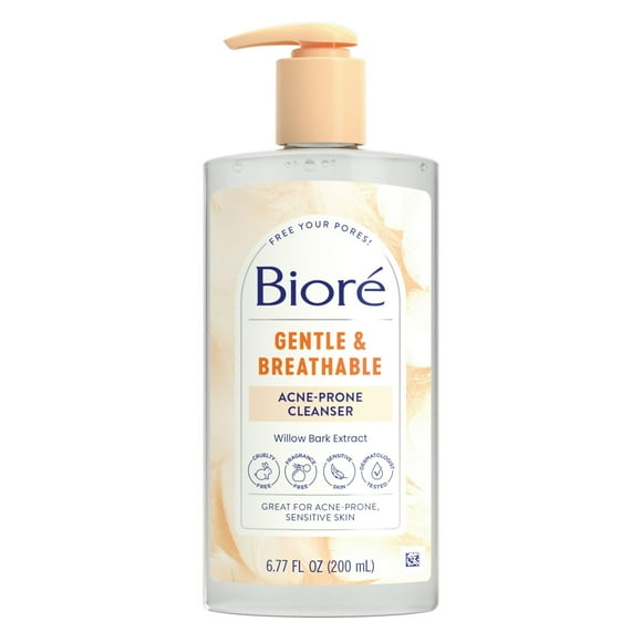 Bioré Gentle & Breathable Acne Face Wash, Gentle Face Cleanser for Women and Men, Fragrance Free, 6.77 Oz