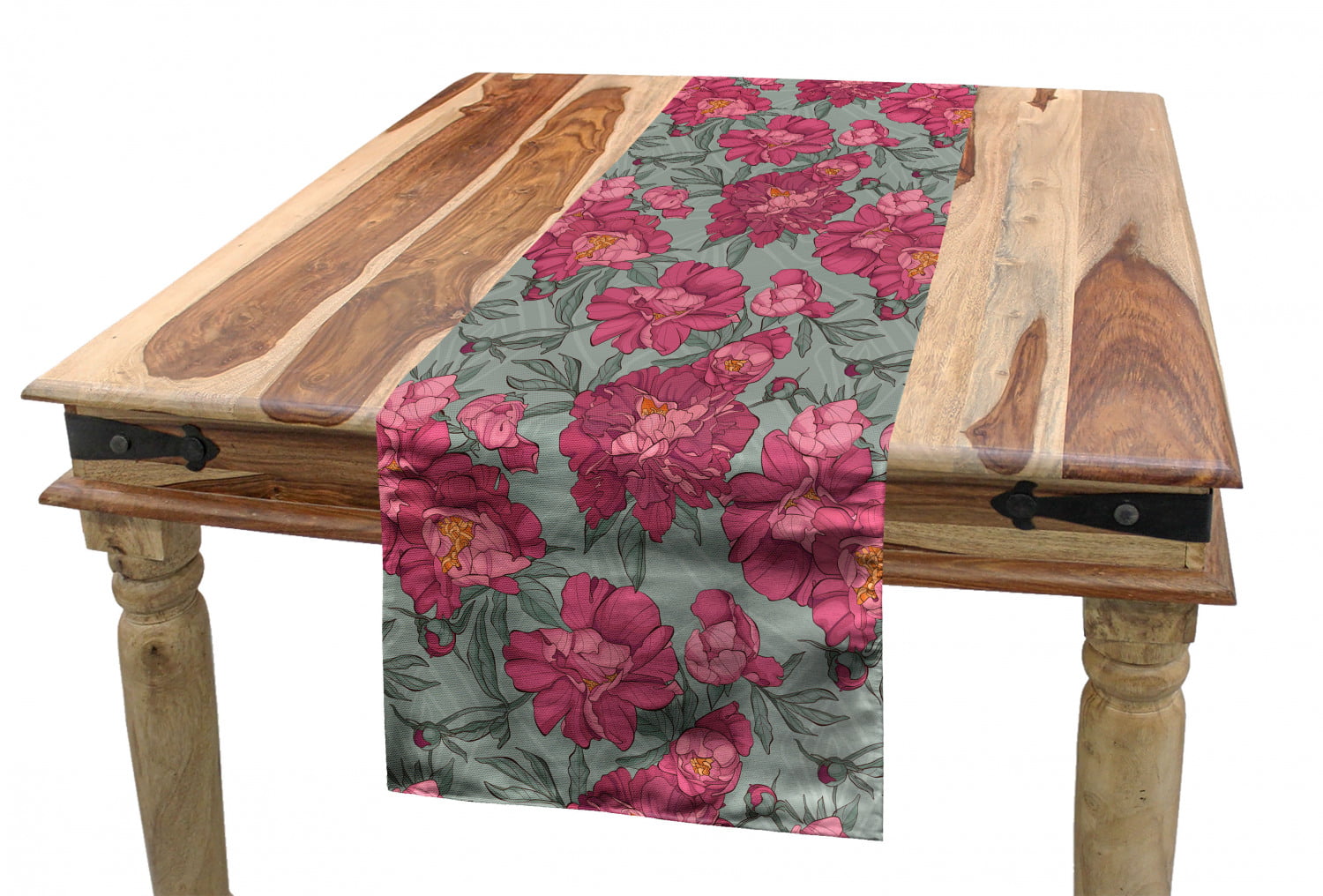 Pale Green Dried Rose 16 X 72 Blossoming Flower with Foliage Ornate Springtime Season Peonies Ambesonne Flower Table Runner Dining Room Kitchen Rectangular Runner