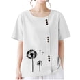 thumbnail image 4 of QUNYINEY Floral Shirts for Women Trendy Short Sleeve Casual Crew Neck Tops Loose Linen Button Pullover Shirts, 4 of 7