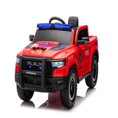 Ride on Fire Truck, SHINPT RAM1500 12V Electric Fire Truck with Parental Remote, Bluetooth & Siren Lights, 44.49”*26.77”*22.44”Red Kids Ride on Car for Boys Girls Ages 3-8, 36.16lbs