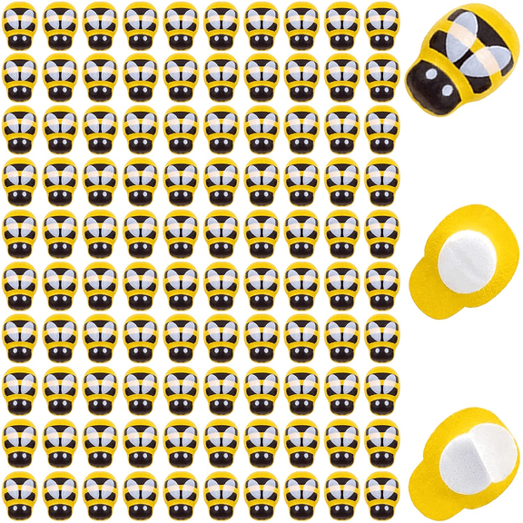 100Pcs Tiny Wooden Bee Embellishments Self-Adhesive Painted Flatback Wood Bumble Bee Pieces for Scrapbooking Decoration and Craft Baby Shower Birthday Party DIY