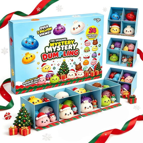 2026 Christmas Squishies Advent Calendar 2026, 24 Days Dumpling Squishies Toys Countdown Calendar, Cute Dumpling Blind Box Fidget Toys for Kids Age 3 , Holiday Gift
