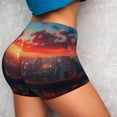thumbnail image 4 of Gukieu Cat Watching City Sunset Print Women's Sports Shorts, Elastic Waist High Stretch Running Yoga Gym Sweatpants-Large, 4 of 8