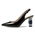 thumbnail image 2 of FSJ Women Classic Crystal Block Chunky Mid Heel Slingback Pumps Closed Pointed Toe Backless Sleek Fashion Office Wedding Dress Shoes Size 8 Black, 2 of 4