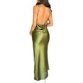 thumbnail image 3 of SUNSIOM Robe Longue à Bretelles Spaghetti en Satin pour Femmes Col Bénitier Robe Midi Fendue Haute Robe de Soirée d'Été, 3 of 9