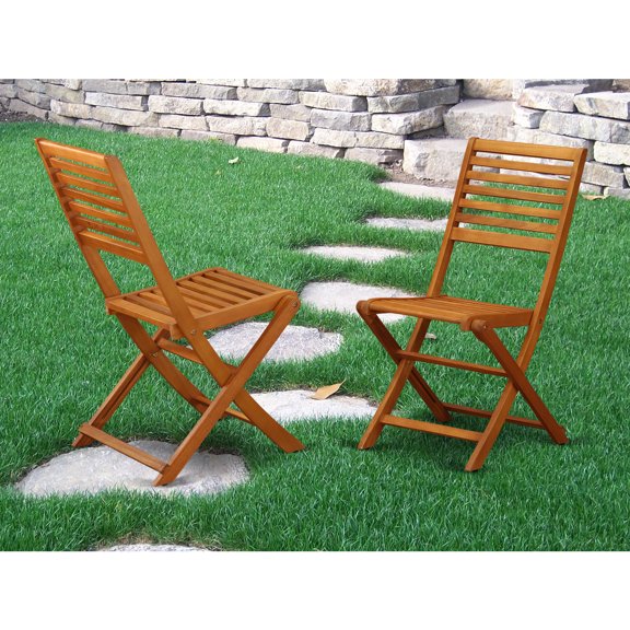 HomeStock French Flair Solid Acacia Solid Wood Outdoor Side Foldable Chair-Set Of Two