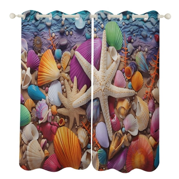 Seashell On The Beach Blackout Curtains for Bedroom Curtains Insulated Room Darkening Window Drapes for Living Room