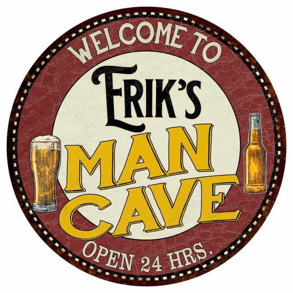 Erik's Man Cave 14" Round Metal Sign Kitchen Bar Wall Decor 100140035057