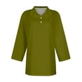 thumbnail image 4 of Xyxonk Polo Shirts for Women Fashion Button Up 3/4 Sleeve Solid Color Blouses Solid Color Trendy Collared Lapel Shirts 2025 Dressy Tops Army Green XL, 4 of 4