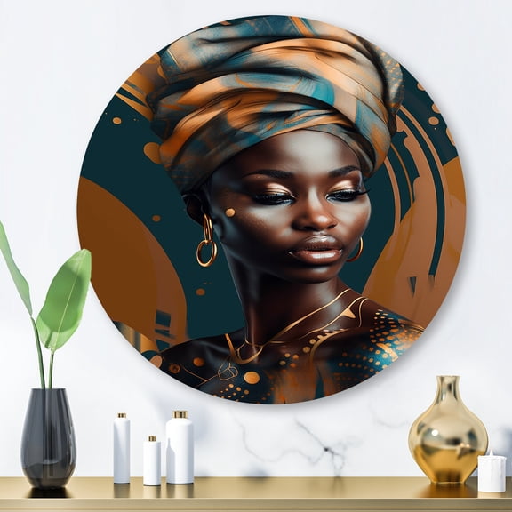 Designart "Chromatic Beauty African Woman II" African American Woman Metal Round Wall Art Prints