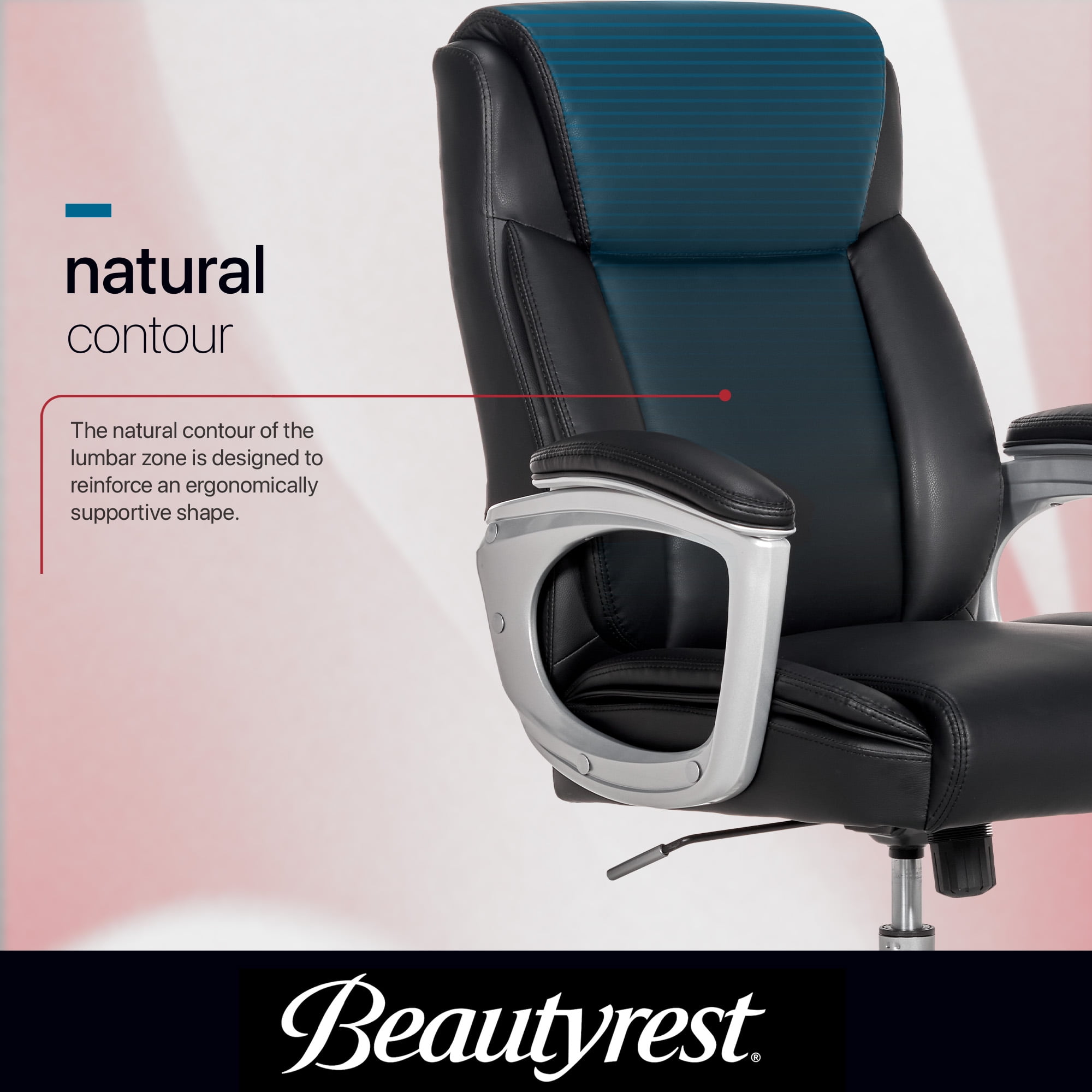 Beautyrest Beyla Ergonomic Manager Office Chair with Padded Armrest for Teens and Adults, Black
