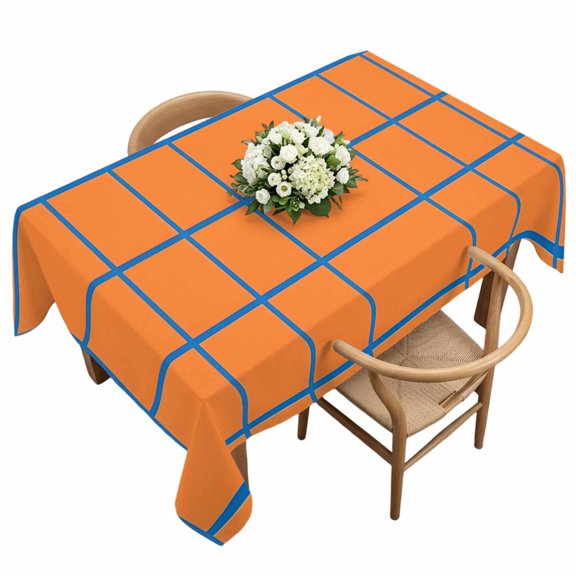 Rectangle Tablecloth, Blue Lines on Watercolor Orange Waterproof Table Cloth 60x120 in Modern Abstract Geometric Washable Spillproof Table Cover for Kitchen Dining Party Decor Outdoor Camping