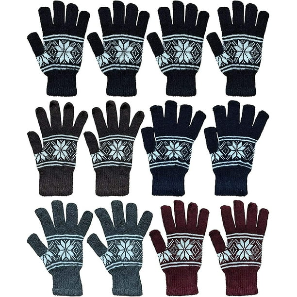 12 Pairs of Winter Gloves Mens Thermal Knit Stretchy Fuzzy Bulk Glove