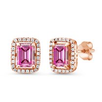 Gem Stone King 18K Rose Gold Plated Silver Earrings Octagon Pink Moissanite and (3.98 Cttw)